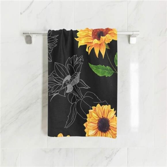Watercolor Sunflowers Black Background Hand Towel Ultra Soft Luxury - Picture 2 of 5